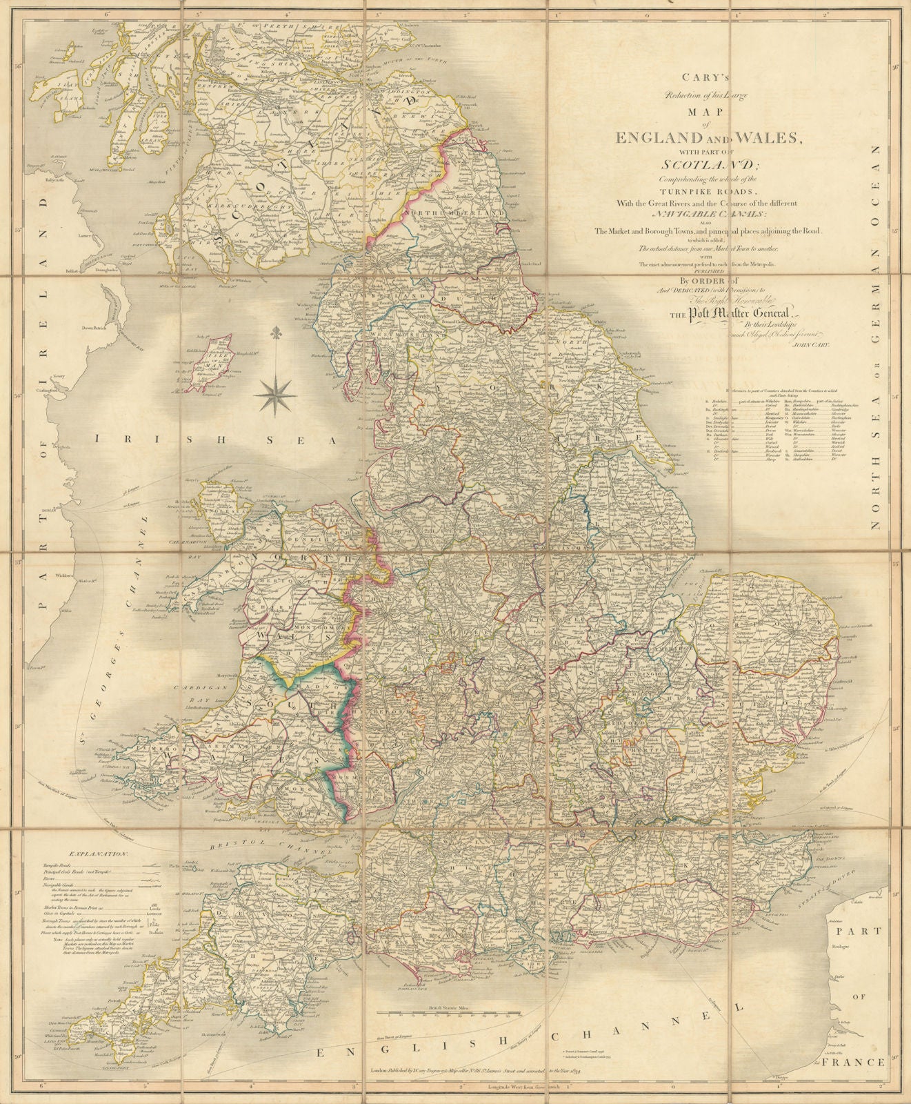 'Cary's reduction of his large map of England & Wales'. Turnpikes canals &c 1834